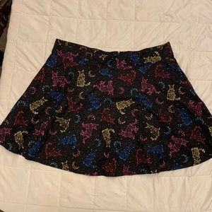 Black Multicolored Cat Constellations Skater Skirt
